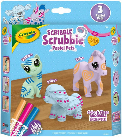 Crayola Scribble Scrubbie Pastel Pets (3ct), Grooming Animal Toy for Kids, Washable Animal Figurine, Kids Gift, Toys for Girls & Boys, 3+