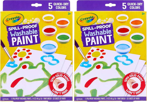 Crayola Spill Proof-Paint Set - Washable Paint for Kids, Includes Paint Brush & Paper, No Drip, Less Mess Arts & Crafts, Toddler Gift, Ages 3+ (Pack of 2)