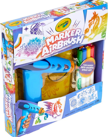 Crayola Marker Airbrush Spray Art Kit, Battery-Powered Sprayer with 8 Washable Markers & 5 Stencils, DIY Craft Set, Ages 6+