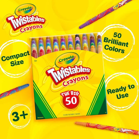 Crayola Mini Twistables Crayons for Kids (50ct), Cute Back to School Supplies for Kids, Crayons for Coloring Books, Gift for Toddlers Girls & Boys, Arts & Crafts, 3+