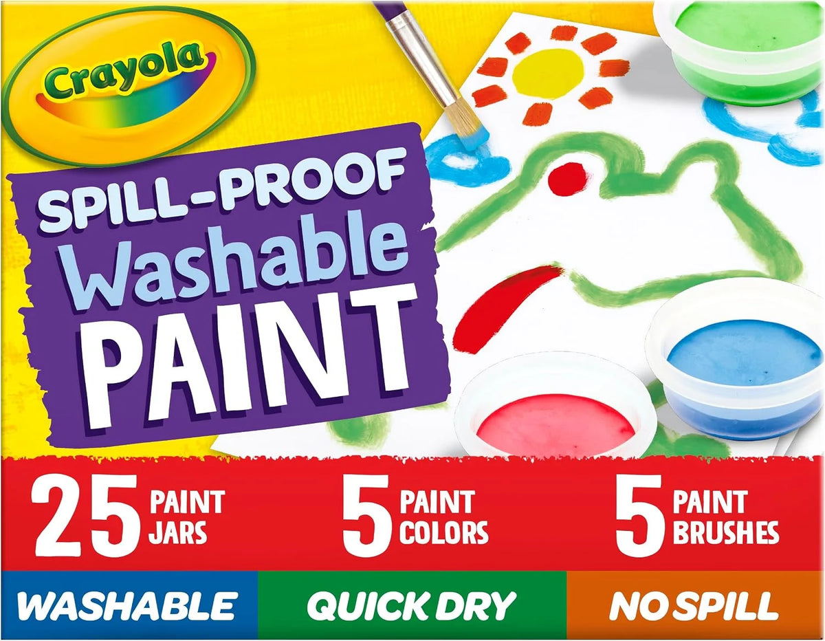 Crayola Spill Proof Paint Set (25ct), Washable Paint for Kids, Kids Craft Supplies, Holiday Gift for Toddlers & Kids, Nontoxic, 3+