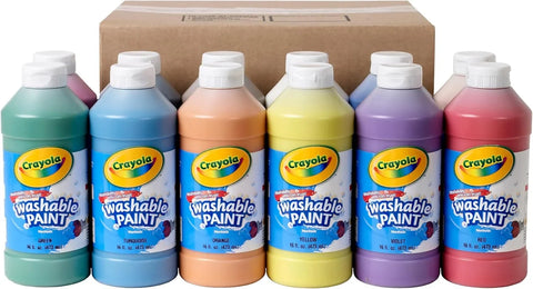 Crayola Washable Paint (12ct), Teacher Classroom Must Haves, Wishlist Essentials, Bulk Paint Set for Kids Art Projects, 16 Oz, Nontoxic Craft Supplies, Ages 3+